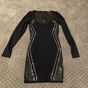 Bebe Black Bodycon Long Sleeve Dress with Studded Detail
